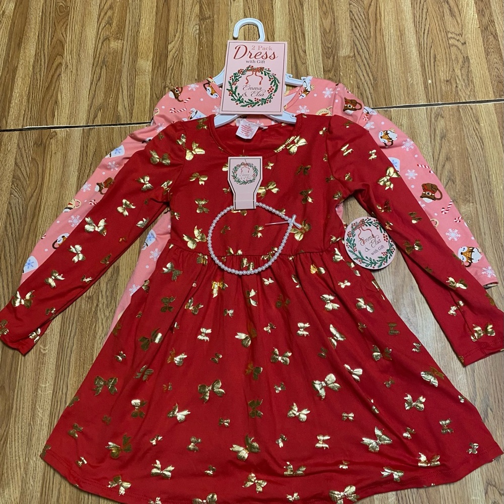 Emma & Elsa Girl’s Long Sleeve Dresses Red / Pink Headband Size 5 New with Tags